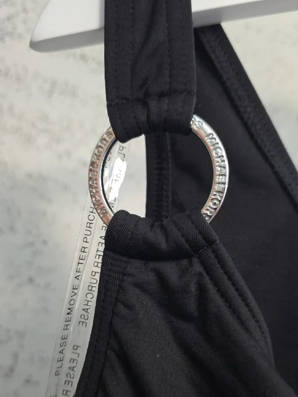 Michael Kors Black One-Shoulder Swimsuit with Silver Ring Strap